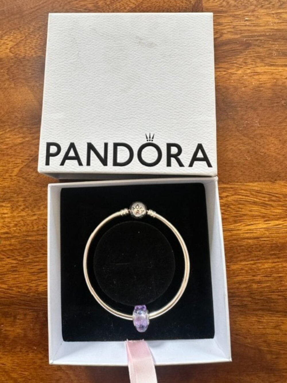 Pandora Moments Bangle with Purple Opalescent Charm